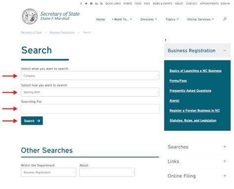 North Carolina Secretary of State Business Registration Search.